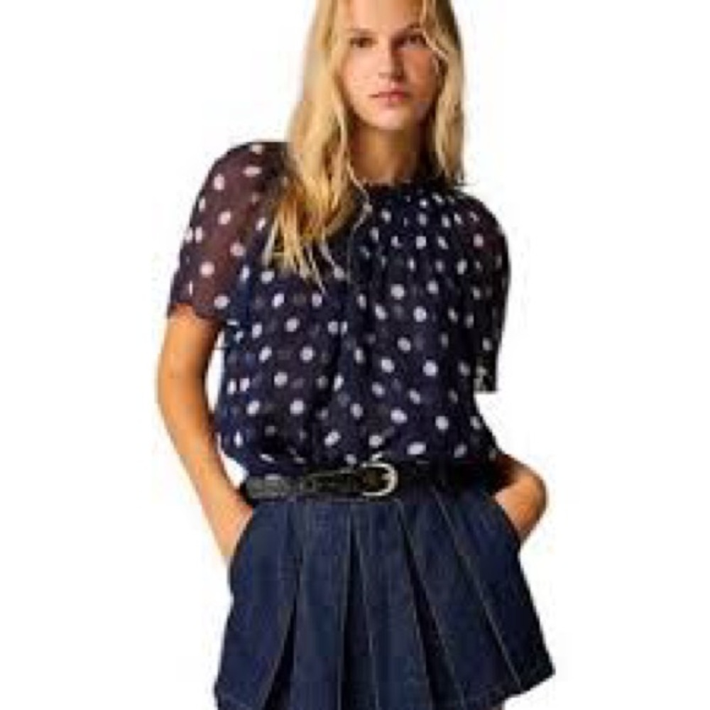 J Crew Crinkle chiffon smocked top in ombré dot
